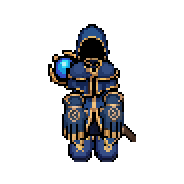 Mage in a hooded blue-gold robe holding a frost staff