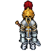 Warrior in full plate with a plumed helm and greatsword